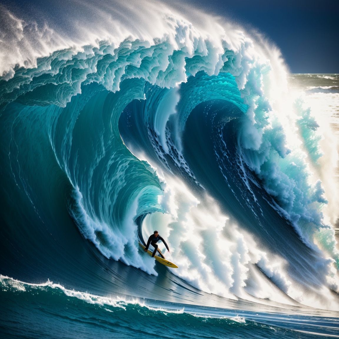 Ein Surfer auf sehr großer Welle